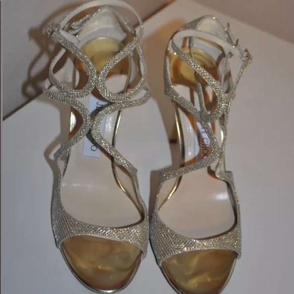 Jimmy Choo Lang Strappy Gold Heels - Picture 4 of 8